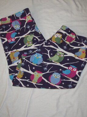 Vintage Nick & Nora Purple Colorful OWLS Flannel Pajama Lounge Pants Women's XXL